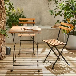 Garten-Essgruppe im Bistro-Stil, 2 Stühle, klappbar