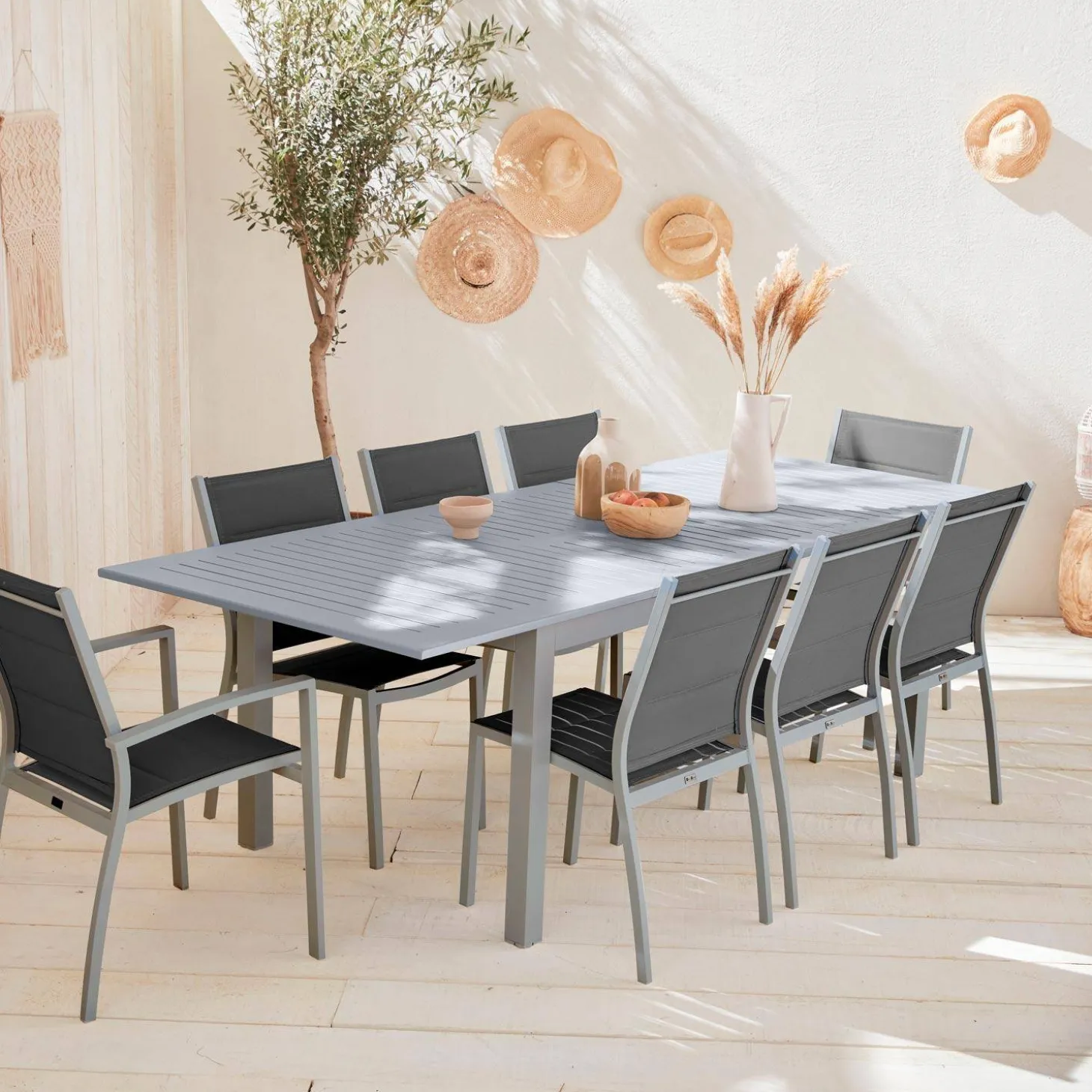 Gartengarnitur mit ausziehbarem Tisch, 8 Personen