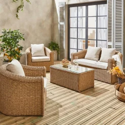 Gartengarnitur Polyrattan 4 Plätze Valentino + Kissen