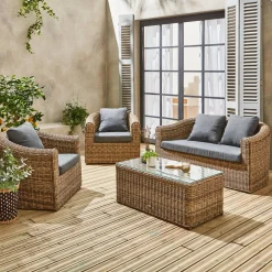Gartengarnitur Polyrattan 4 Plätze Valentino + Kissen