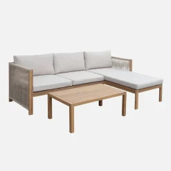 Gartenmöbelset aus Akazienholz, Ecksofa + Tisch, 3 Plätze
