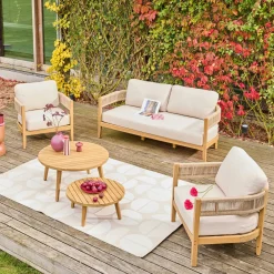 Gartenmöbelset aus Akazienholz mit Seilbespannung für 4 Personen
