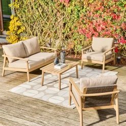 Gartenmöbelset aus Akazienholz mit Seilbespannung für 4 Personen