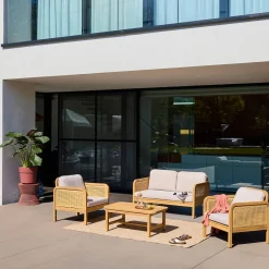 Gartenmöbelset aus Akazienholz und Rattan-Geflecht für 4 Personen