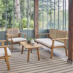 Gartenmöbelset für 4 Personen, aus Holz mit vertikaler Bespannung