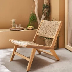 Gartensessel, Holz und Kunststoff mit Strohlook, Innen-/Außenbereich