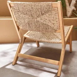 Gartensessel, Holz und Kunststoff mit Strohlook, Innen-/Außenbereich
