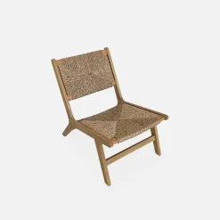 Gartensessel, Holz und Kunststoff mit Strohlook, Innen-/Außenbereich