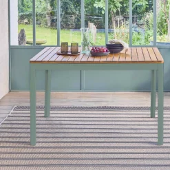 Gartentisch aus Akazienholz mit abgerundeten Ecken, 6 Plätze