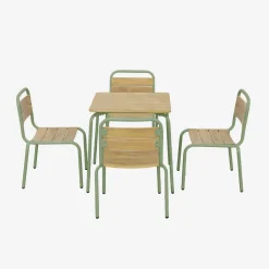 Gartentisch aus Stahl für Kinder, mit Holzdekor + 4 Sitze