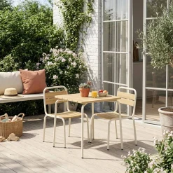 Gartentisch aus Stahl für Kinder, mit Holzdekor + 2 Sitze