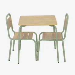Gartentisch aus Stahl für Kinder, mit Holzdekor + 2 Sitze