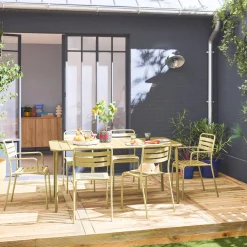 Gartentisch aus Stahl 2 Sessel und 4 Stühle