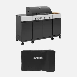 Gasgrill 4 Brenner + 1 Seitenbrenner mit Abdeckung
