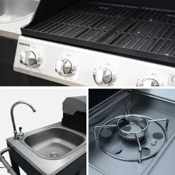 Gasgrill mit 4 Brennern + 1 Seitenbrenner, Außenküche und Abdeckung