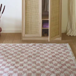 Indoor Teppich Shaggy Schachbrettmuster altrosa und cremefarben