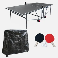Indoor-Tischtennisplatte mit 2 Schlägern, 3 Bällen + Schutzhülle