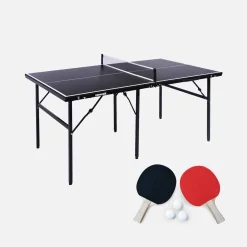 Indoor-Tischtennisplatte mittelgroß mit 2 Schlägern und 3 Bällen