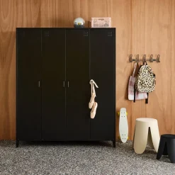 Industrieller Metall-Kleiderschrank mit 4 Türen, 10 Regalböden, 1 Kleiderstange