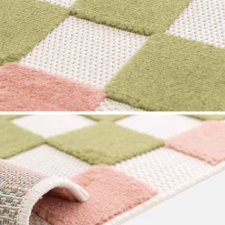 In- und Outdoor-Teppich, rosa und grün kariert