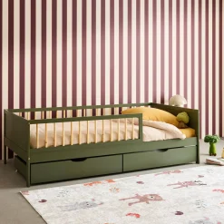 Kinderbett 90 x 190 cm aus naturbelassenem Kiefernholz mit Lattenrost und Schubladen