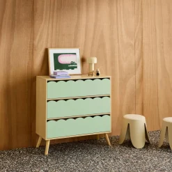 Kinderkommode Holzlook 3 Schubladen Kiefernholzfüße