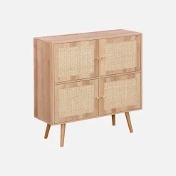 Kinderkommode mit Holzlook und 4 Rattantüren