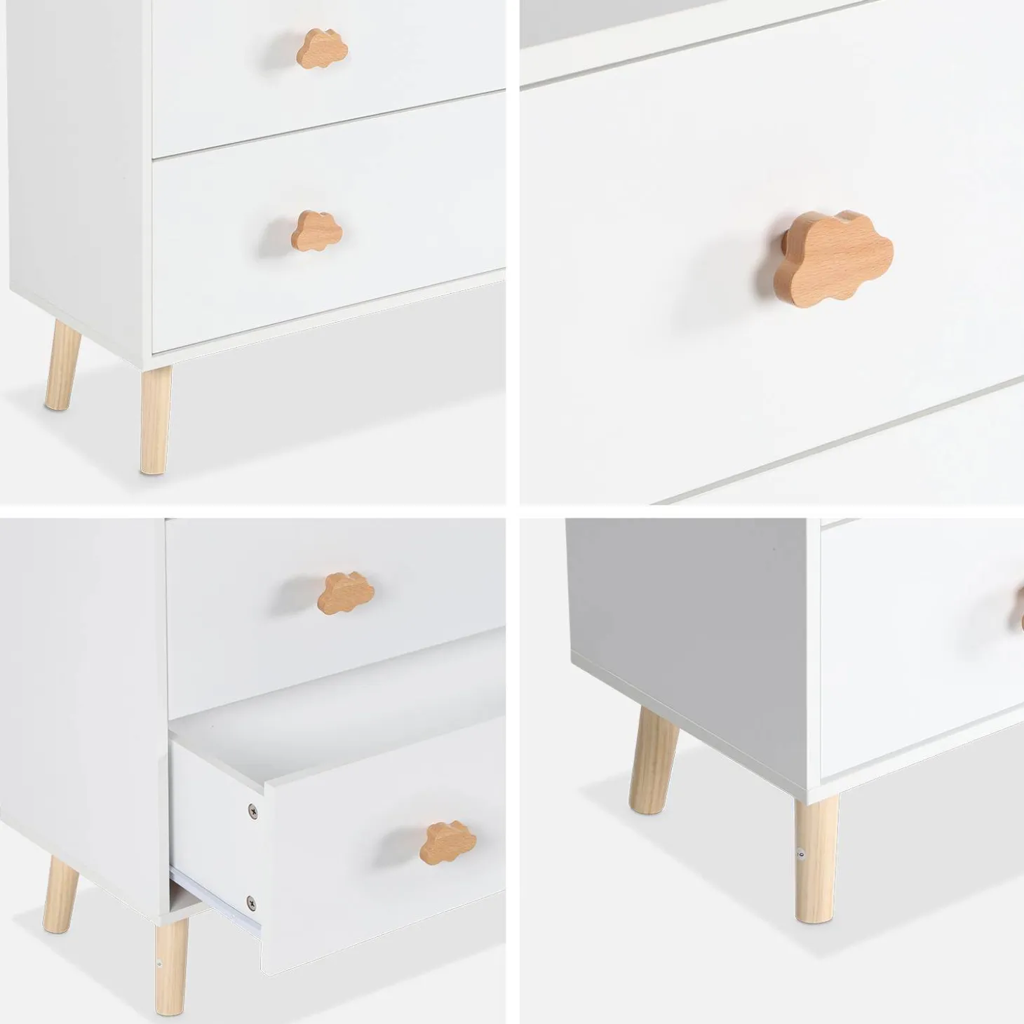 Kinderkommode, 3 Schubladen mit wolkenförmigen Griffen
