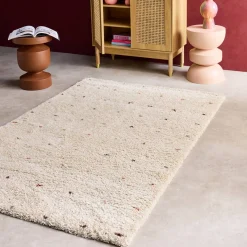 Kinderteppich mit Pünktchenmuster, Indoor Teppich cremefarben und mehrfarbig