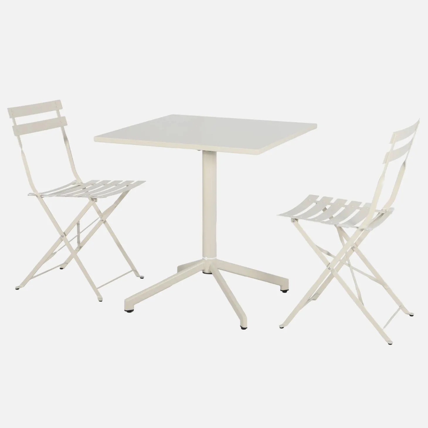 Klappbarer Bistro-Gartentisch aus Stahl + 2 Stühle