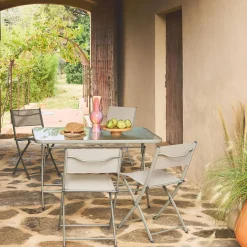 Klappbarer Gartentisch aus Stahl + 4 Stühle