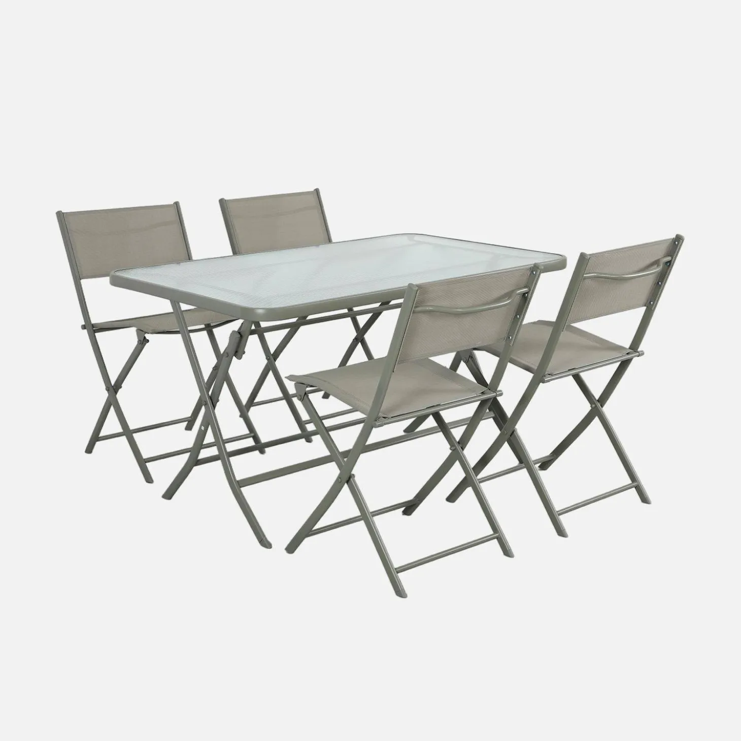 Klappbarer Gartentisch aus Stahl + 4 Stühle