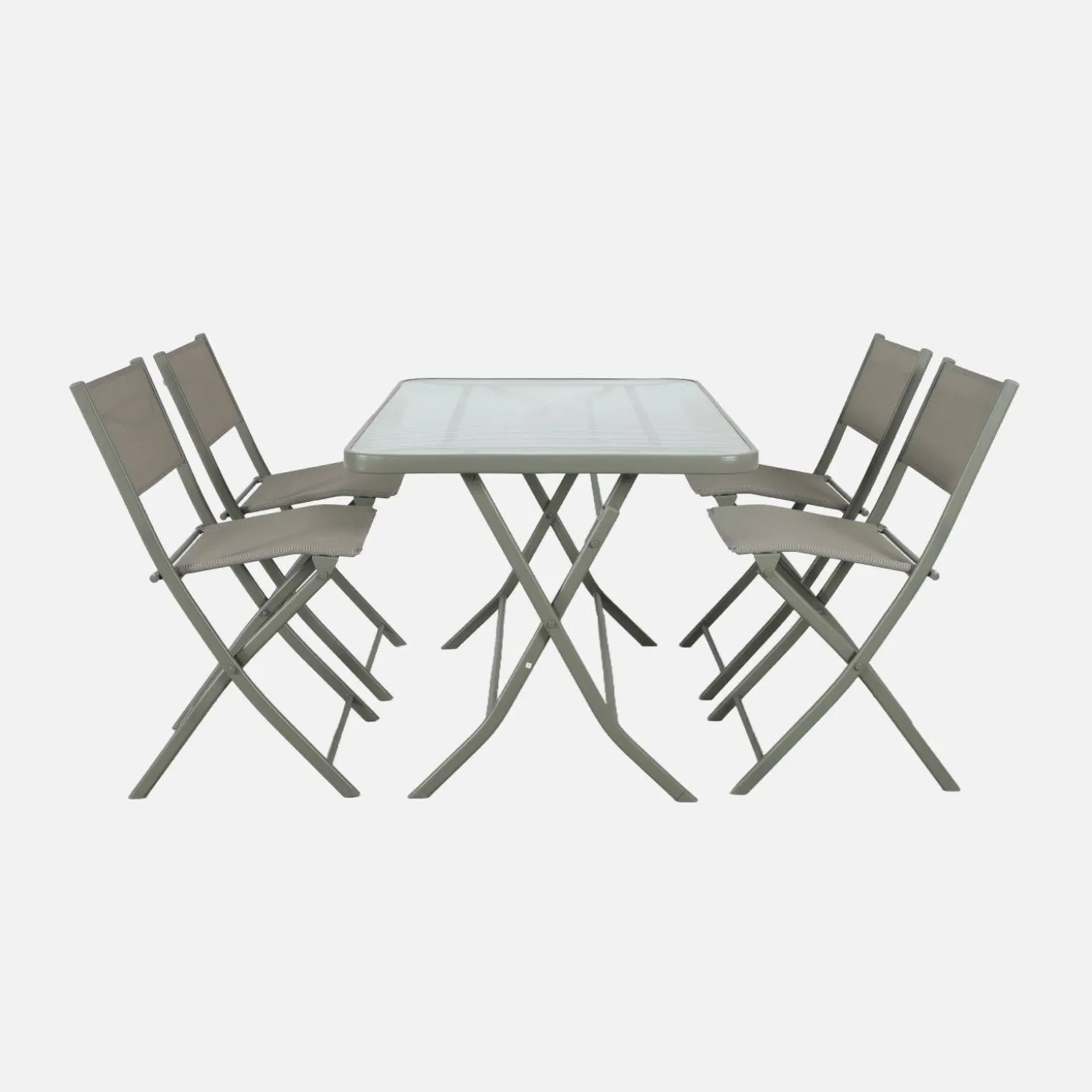 Klappbarer Gartentisch aus Stahl + 4 Stühle