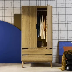 Kleiderschrank im Vintage-Stil mit Holzdekor, 2 Türen
