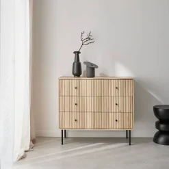 Kommode mit gerilltem Holzdekor 3 Schubladen