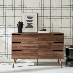 Kommode mit Holzdekor, 6 Schubladen