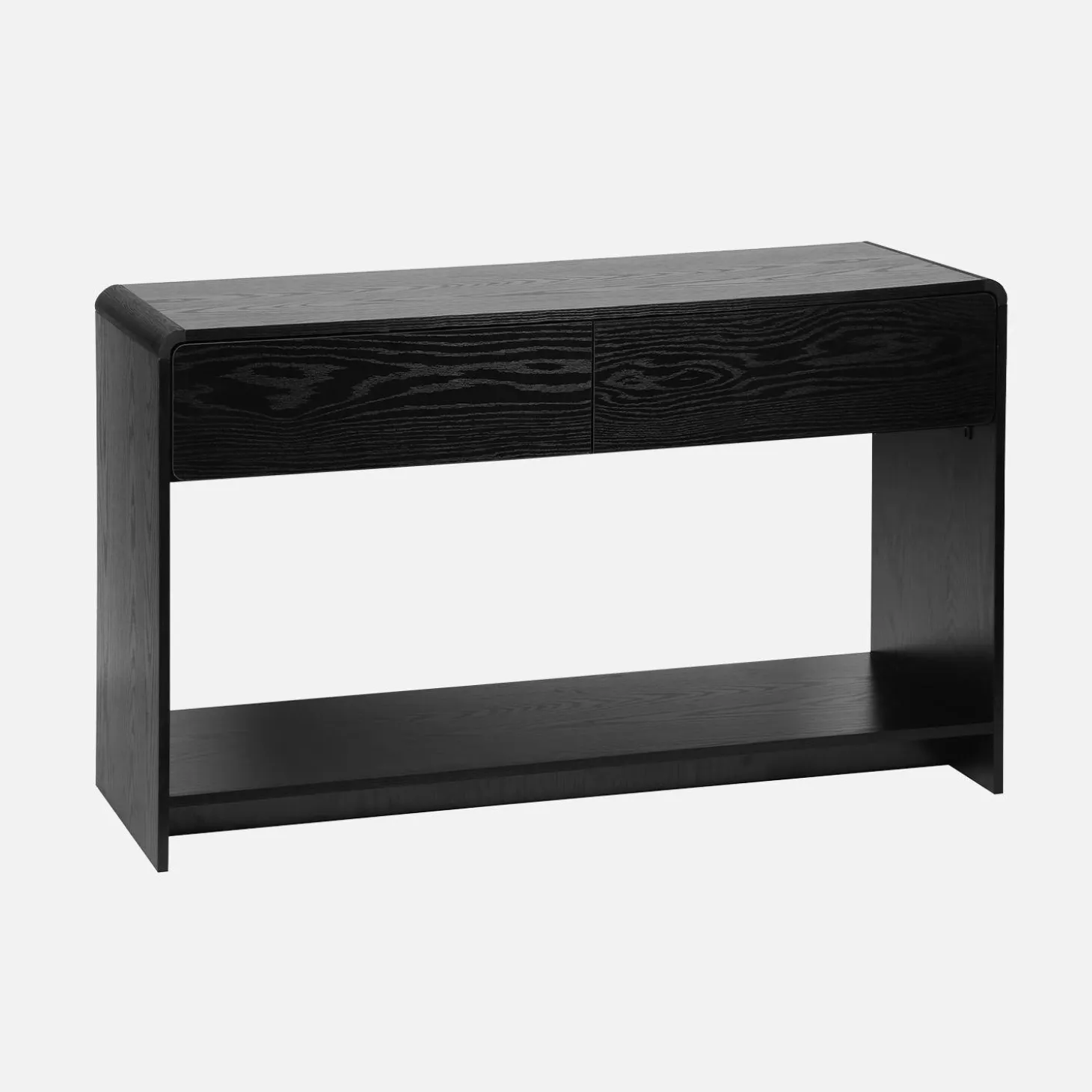 Konsole mit 2 Schubladen, 1 Regal, abgerundet Holzoptik
