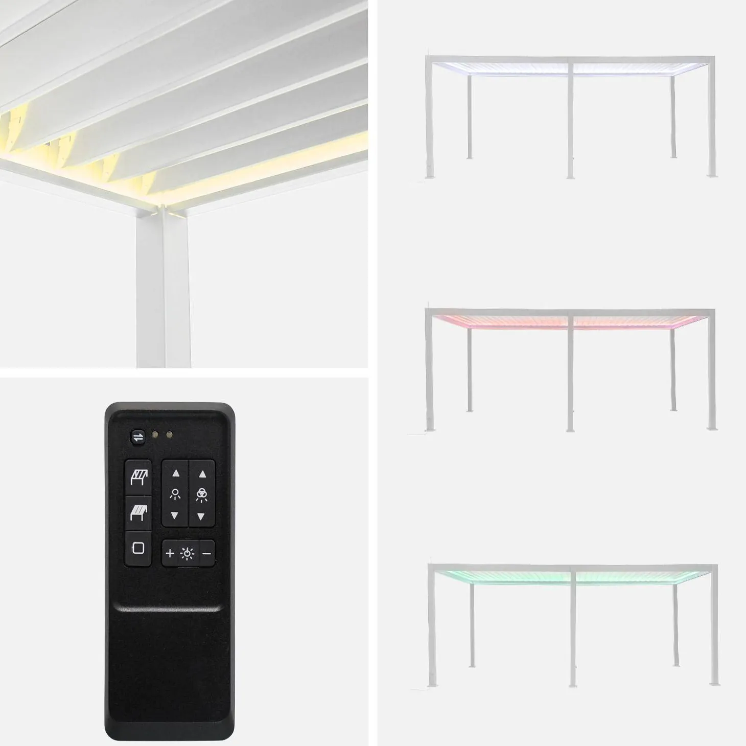 LED Pergola mit motorisiertem Lamellendach Triomphe 3x6m + 2 Markisen 3m