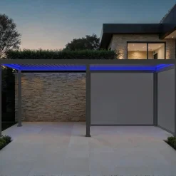 LED Pergola mit motorisiertem Lamellendach Triomphe 3x6m + 2 Markisen 3m