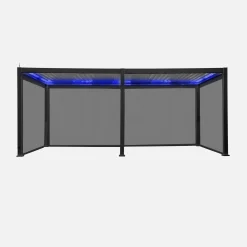 LED Pergola mit motorisiertem Lamellendach Triomphe 3x6m + 4 Markisen 3m