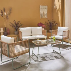 Loungeset aus verzinktem Stahl mit Kunststoffbespannung, 4 Sitzplätze