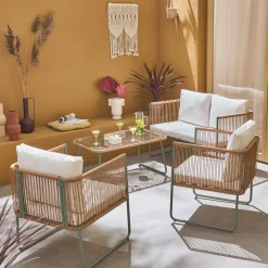 Loungeset aus verzinktem Stahl mit Kunststoffbespannung, 4 Sitzplätze