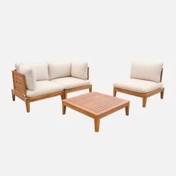 Modulares Gartenmöbel-Set aus Akazienholz 3-Sitzer mit Seitenteilen beige
