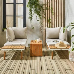Modulares Gartenmöbelset aus Aluminium und Akazienholz, 4-Sitzer