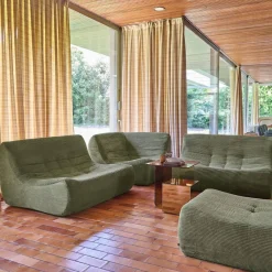 Modulares 5-Sitzer Ecksofa mit 5 Cordbezug und Hocker