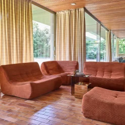 Modulares 5-Sitzer Ecksofa mit 5 Cordbezug und Hocker
