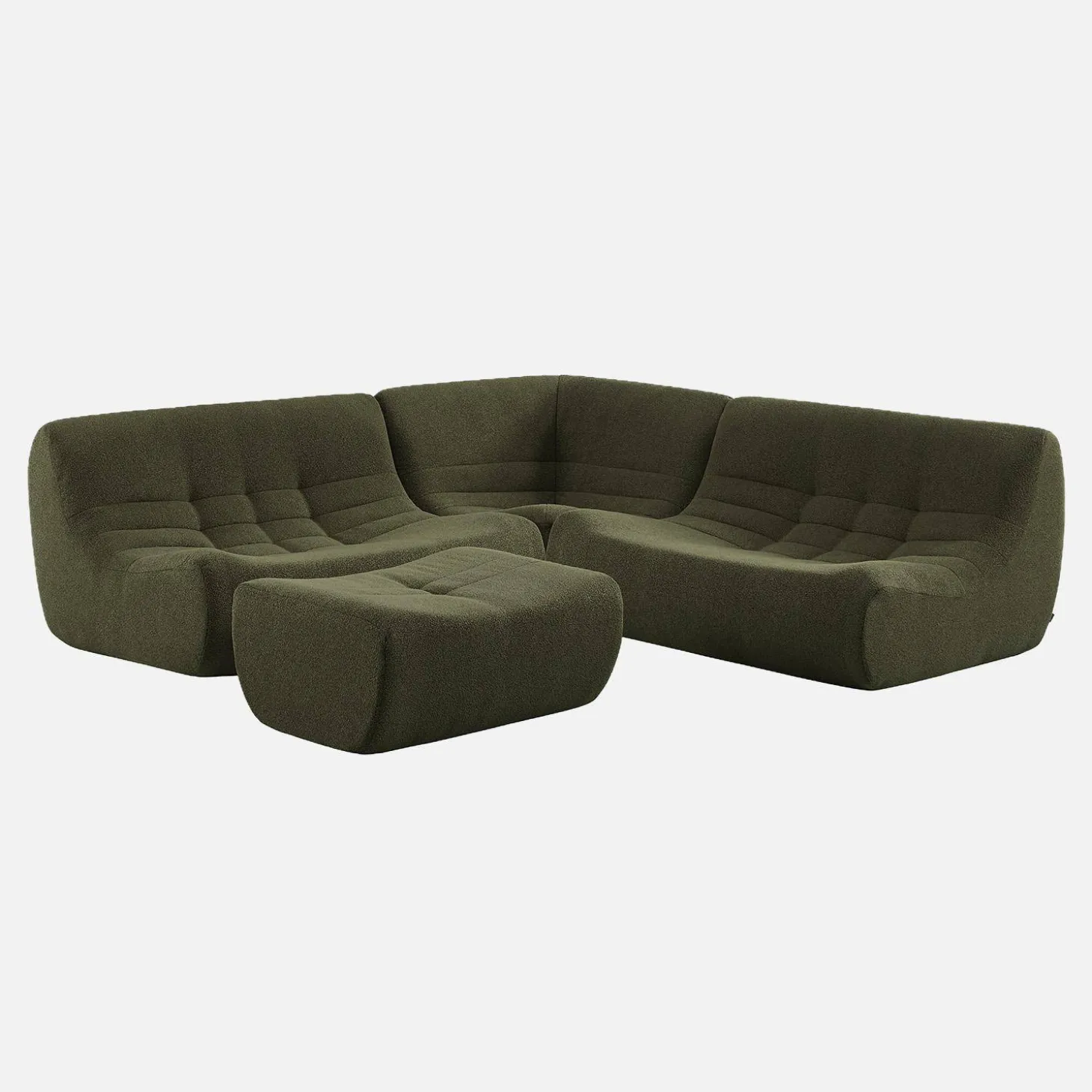 Modulares 5-Sitzer Ecksofa mit strukturiertem Bouclé-Bezug und Hocker