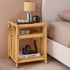 Nachttisch aus Rattan 1 Ablage 1 Nische