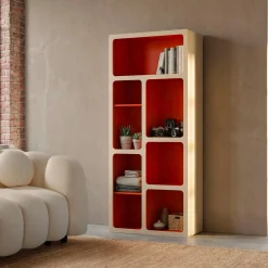 Organisches Bücherregal mit zweifarbigem Holzdekor, 8 Fächer