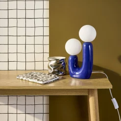 Organische Tischlampe Keramik und Glas H 31cm